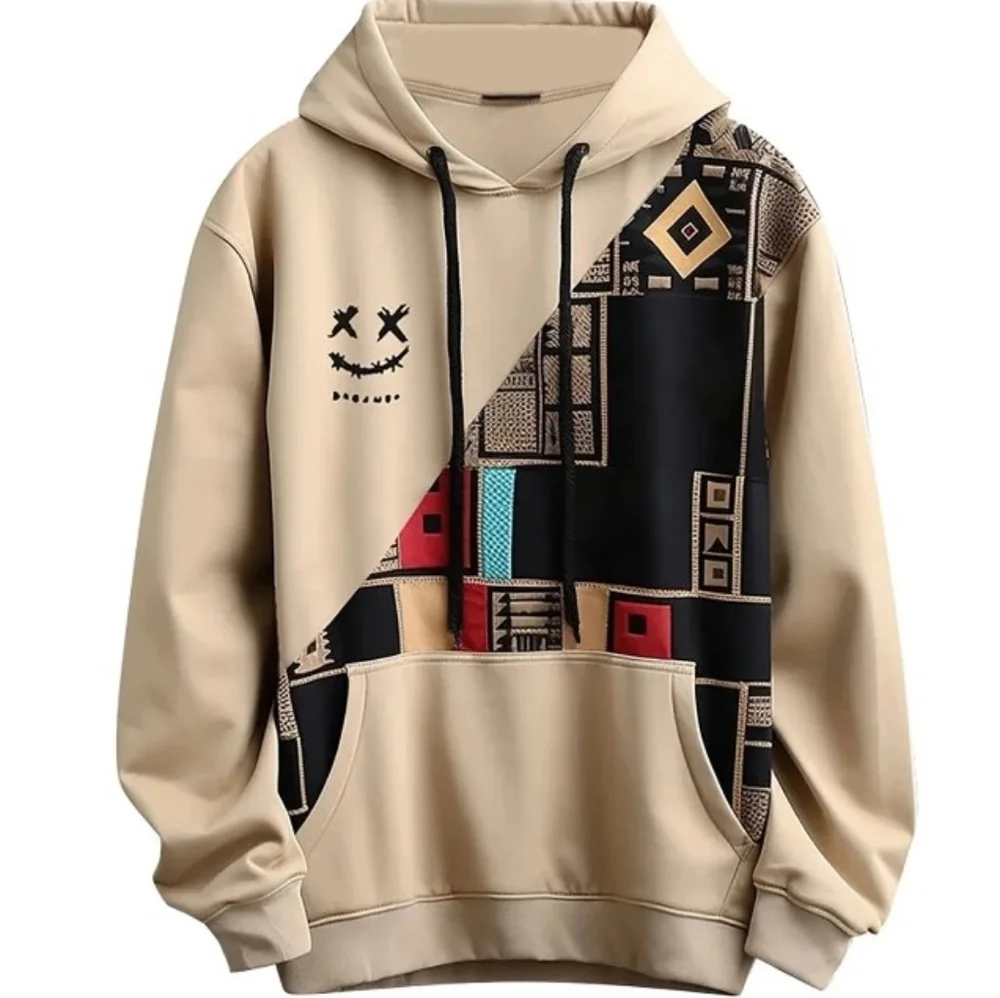 Hpapadks Fashion Casual Part Print Hooded Pullover Men's XXL Sweater Pre-owned